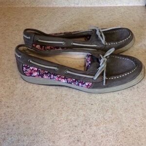 Sebago Floral And Gray Leather Boat Shoes